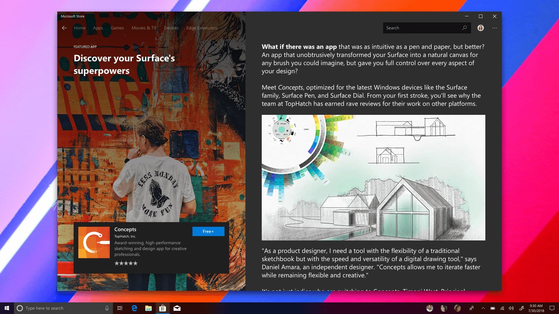 A single app feature, with a floating metadata card over a full-bleed hero.